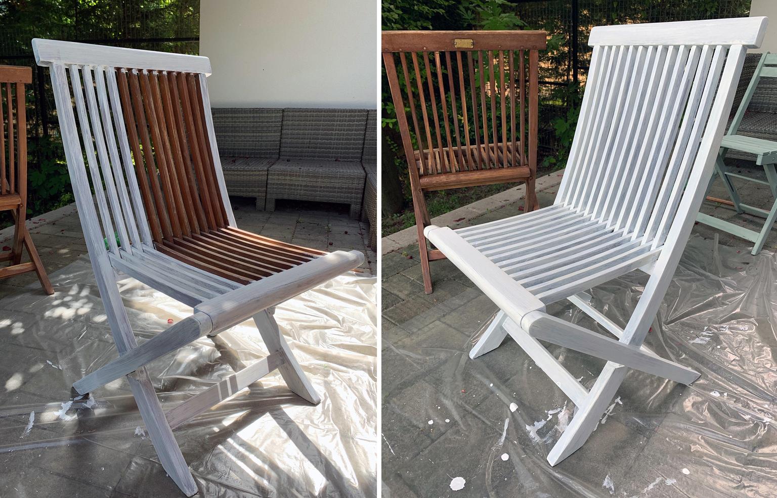 Előtte-utána: öreg kerti szék fehér lazúrban