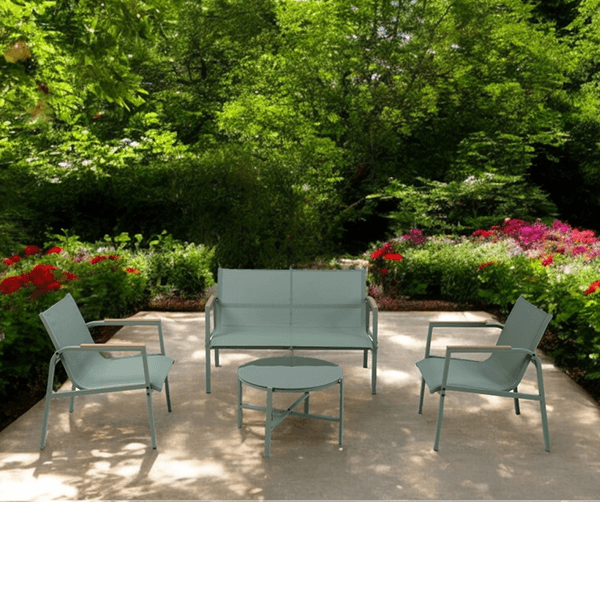 Fém bútorszett - 1 asztal, 1 szófa, 2 szék